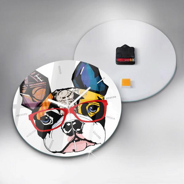 Reloj de cristal redondo Bulldog francés con gafas