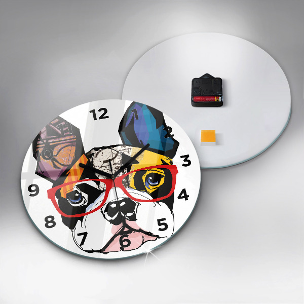 Reloj de cristal redondo Bulldog francés con gafas