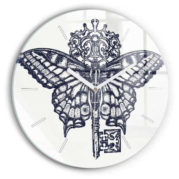 Reloj de pared redondo Mariposa y llave - estilo boho