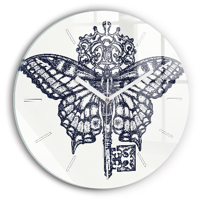 Reloj de pared redondo Mariposa y llave - estilo boho