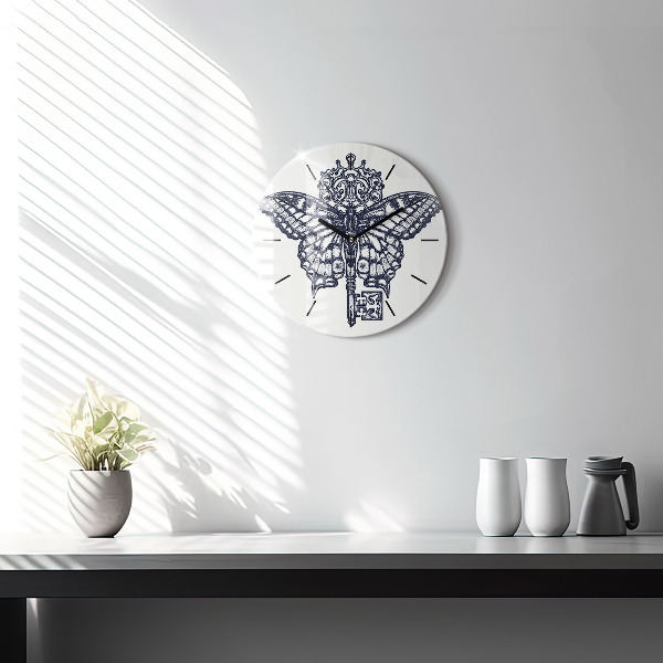 Reloj de pared redondo Mariposa y llave - estilo boho