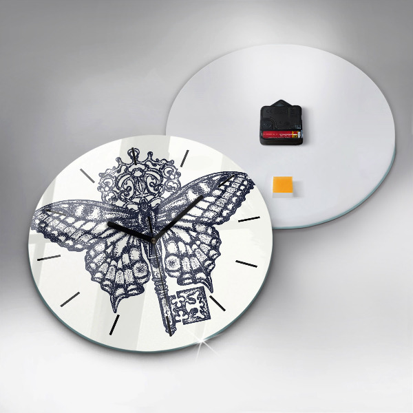 Reloj de pared redondo Mariposa y llave - estilo boho
