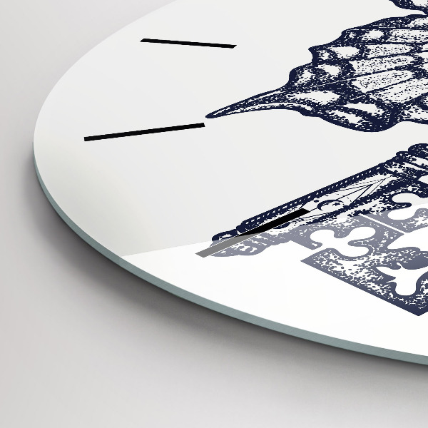 Reloj de pared redondo Mariposa y llave - estilo boho