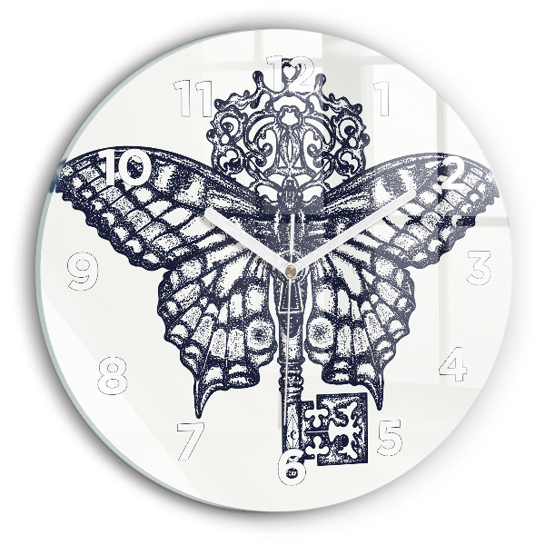 Reloj de pared redondo Mariposa y llave - estilo boho