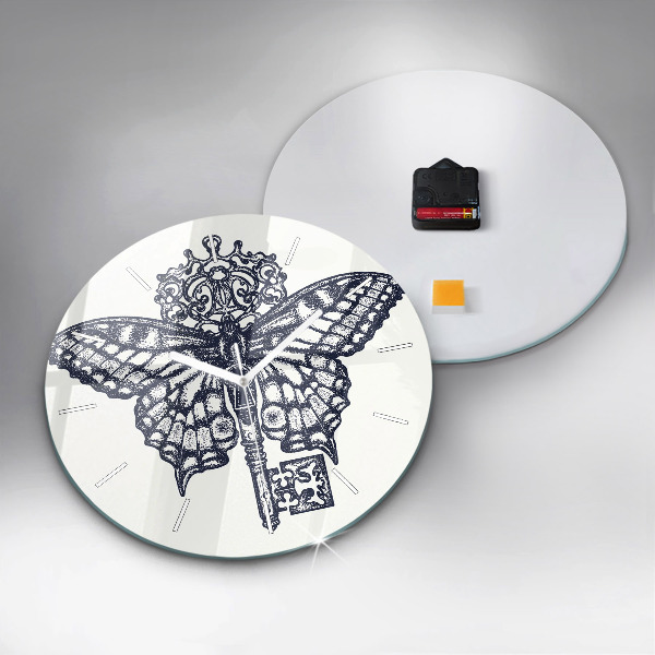 Reloj de pared redondo Mariposa y llave - estilo boho