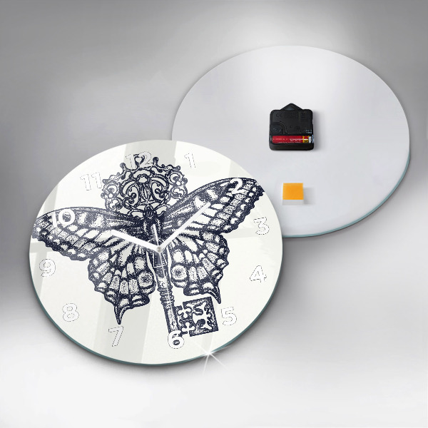 Reloj de pared redondo Mariposa y llave - estilo boho
