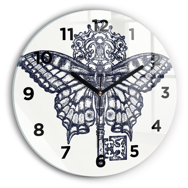 Reloj de pared redondo Mariposa y llave - estilo boho