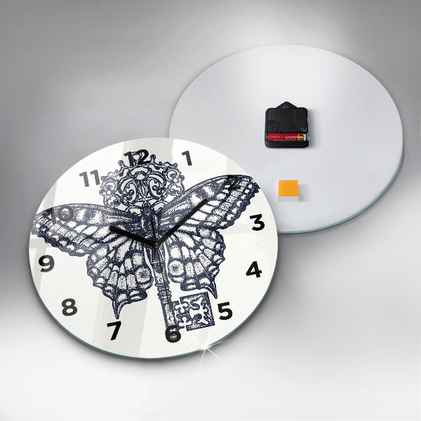 Reloj de pared redondo Mariposa y llave - estilo boho