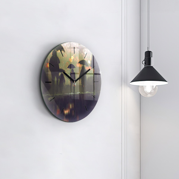 Reloj redondo pared Gente con paraguas