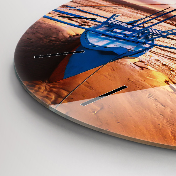 Reloj de pared redondo Barco y puesta de sol