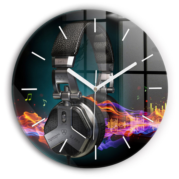 Reloj redondo pared Auriculares y ondas sonoras