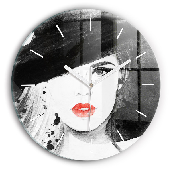 Reloj de pared redondo Mujer con sombrero