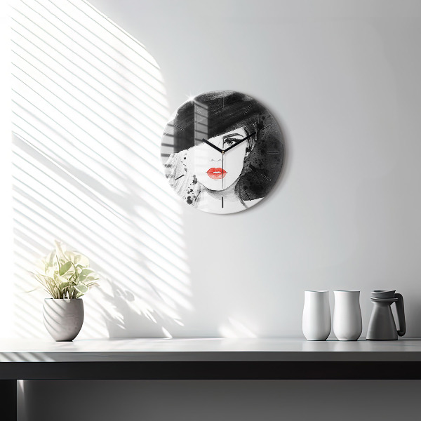 Reloj de pared redondo Mujer con sombrero