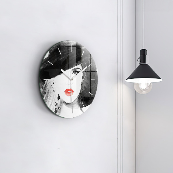 Reloj de pared redondo Mujer con sombrero