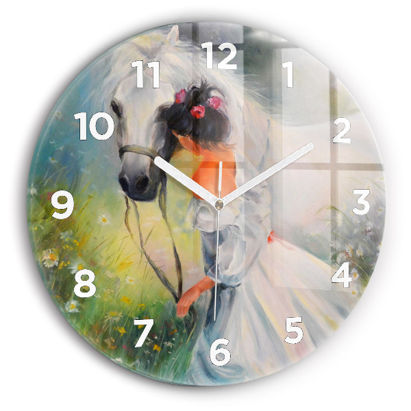 Reloj de pared redondo Hermosa mujer con un caballo