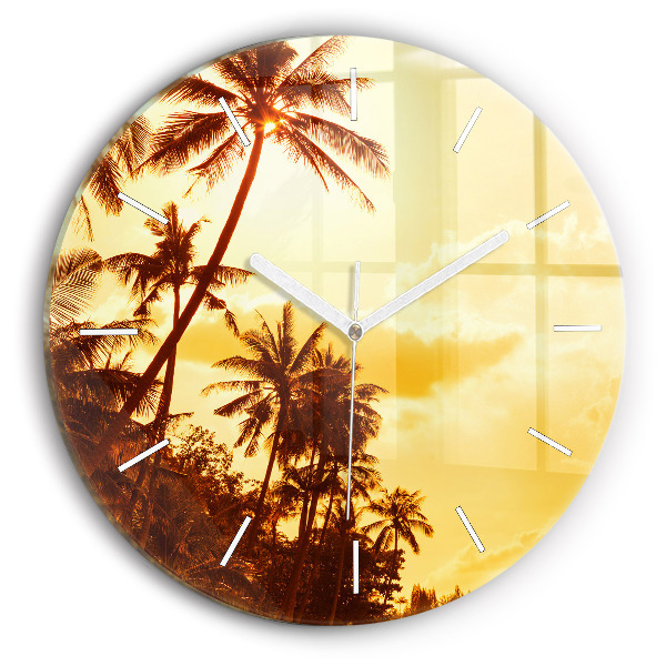 Reloj de cristal redondo Palmeras soleadas