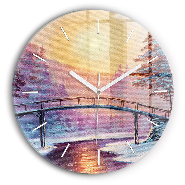 Reloj redondo pared Árbol de Navidad y puente