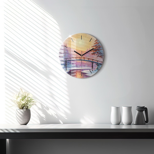 Reloj redondo pared Árbol de Navidad y puente