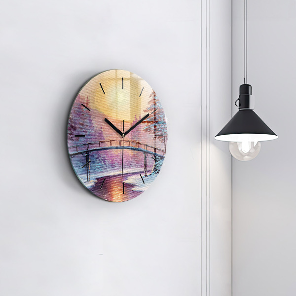 Reloj redondo pared Árbol de Navidad y puente