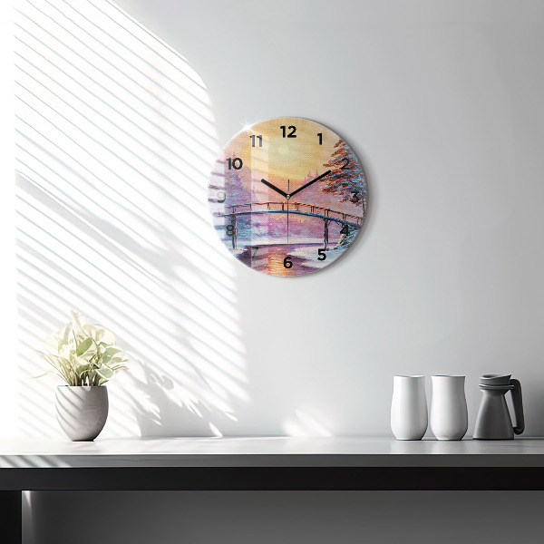 Reloj redondo pared Árbol de Navidad y puente