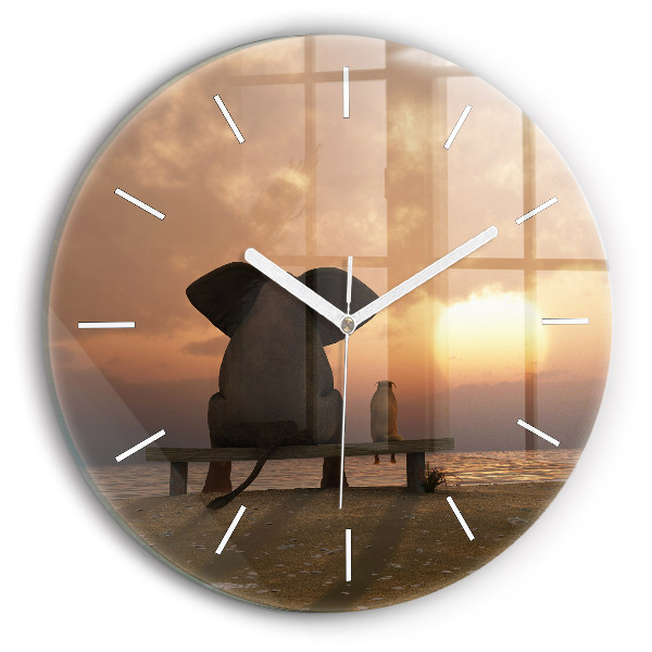 Reloj de cristal redondo Animales Puesta de sol