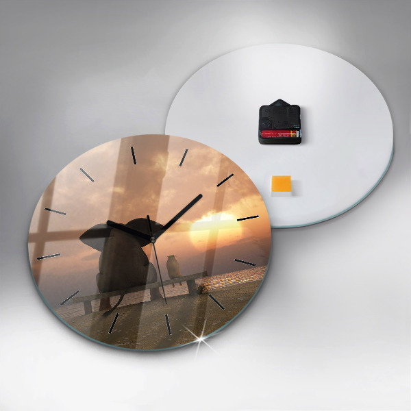Reloj de cristal redondo Animales Puesta de sol
