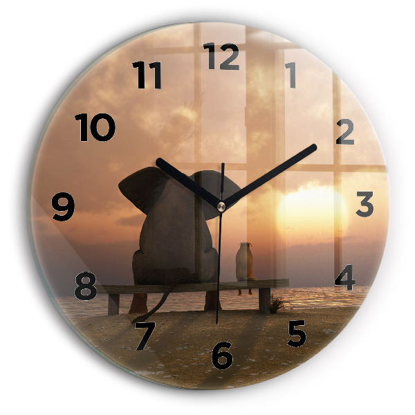 Reloj de cristal redondo Animales Puesta de sol