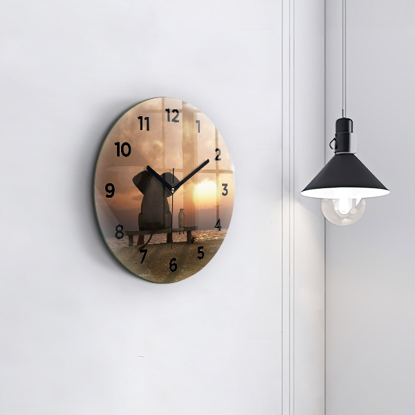 Reloj de cristal redondo Animales Puesta de sol