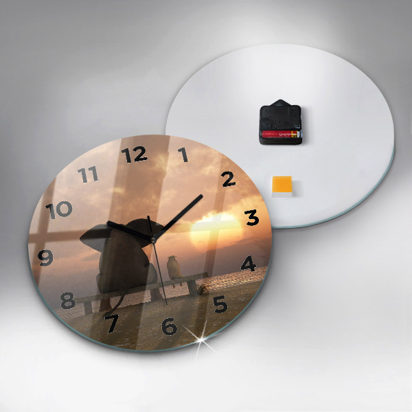 Reloj de cristal redondo Animales Puesta de sol
