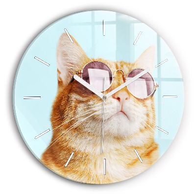 Reloj de cristal redondo Divertido gato con gafas