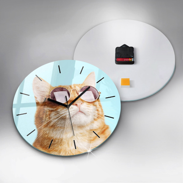Reloj de cristal redondo Divertido gato con gafas