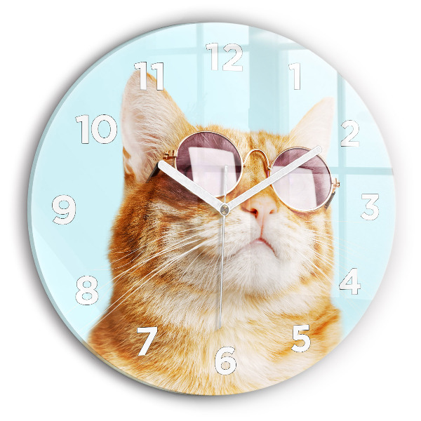 Reloj de cristal redondo Divertido gato con gafas