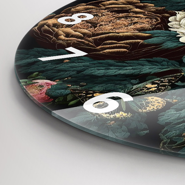 Reloj de pared redondo Flor y mariposas doradas