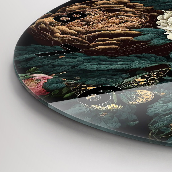 Reloj de pared redondo Flor y mariposas doradas