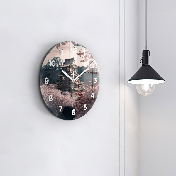 Reloj redondo pared Torre asiática Cerezos en flor