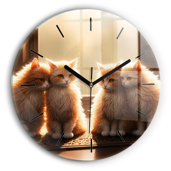 Reloj de cristal redondo Cuatro gatos al sol