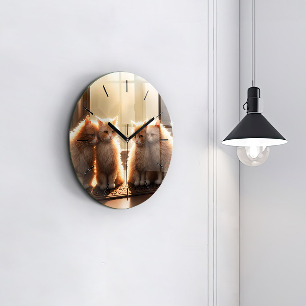 Reloj de cristal redondo Cuatro gatos al sol