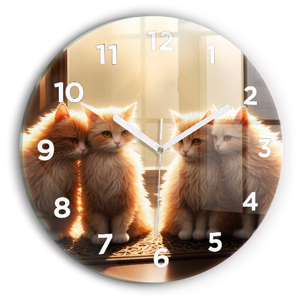 Reloj de cristal redondo Cuatro gatos al sol