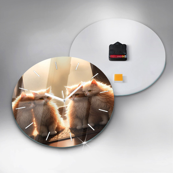 Reloj de cristal redondo Cuatro gatos al sol