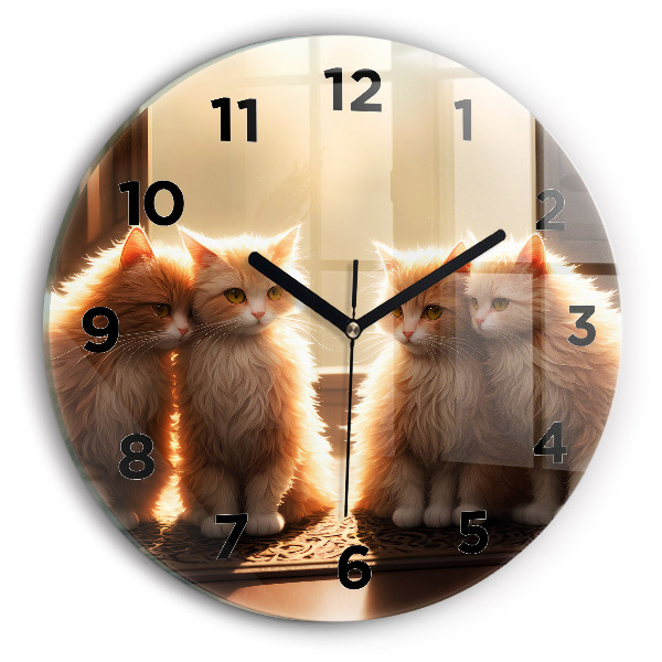 Reloj de cristal redondo Cuatro gatos al sol