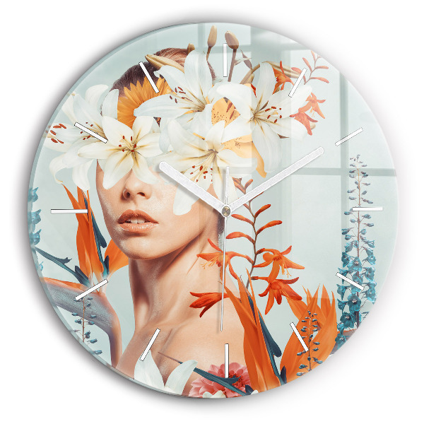 Reloj de pared redondo Mujer con flores