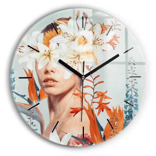 Reloj de pared redondo Mujer con flores