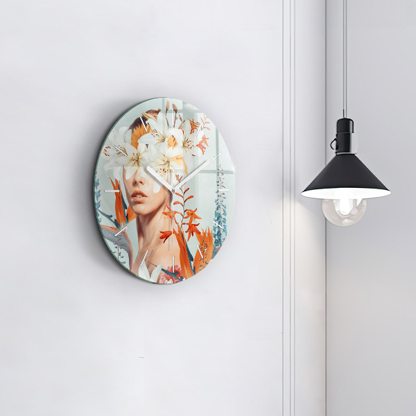 Reloj de pared redondo Mujer con flores