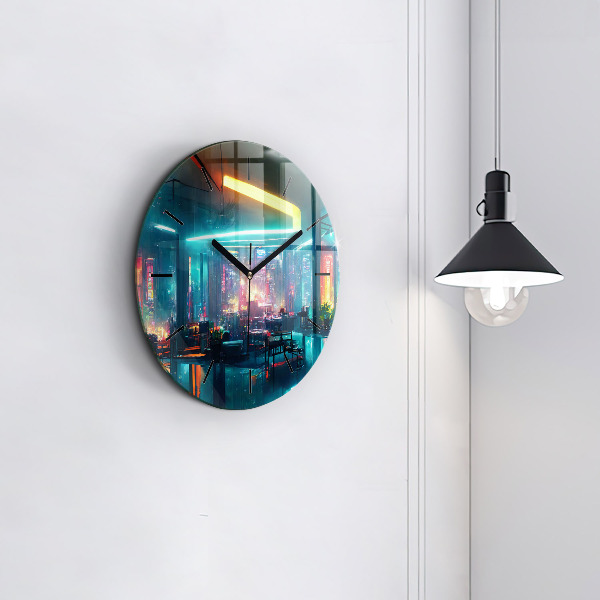 Reloj de cristal redondo Ciudad en estilo cyberpunk