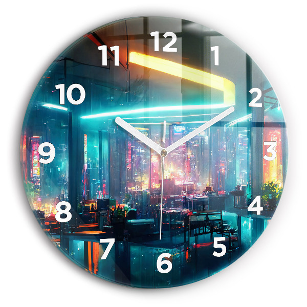 Reloj de cristal redondo Ciudad en estilo cyberpunk