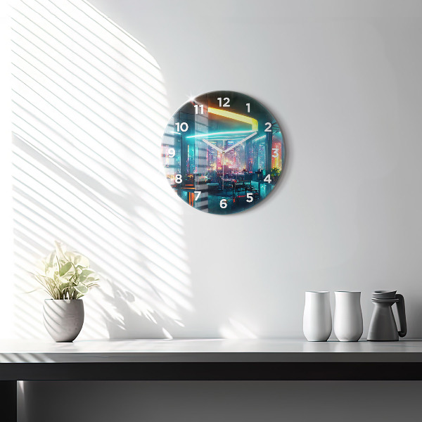 Reloj de cristal redondo Ciudad en estilo cyberpunk