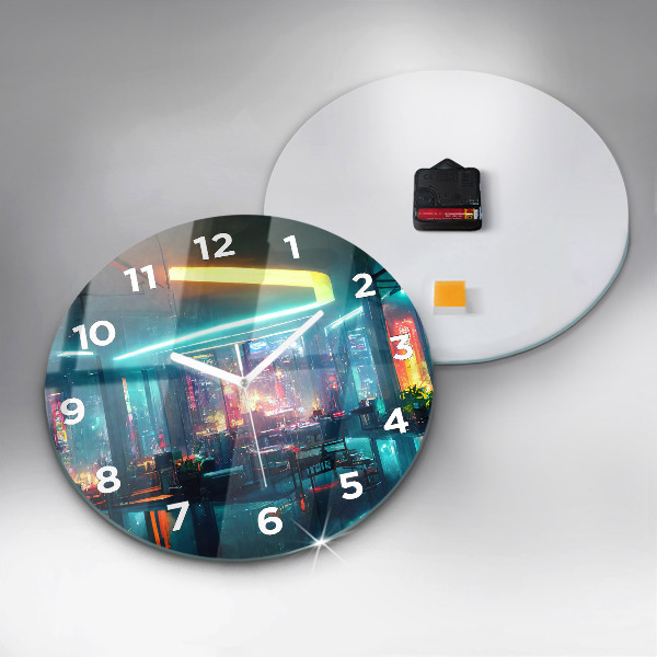 Reloj de cristal redondo Ciudad en estilo cyberpunk