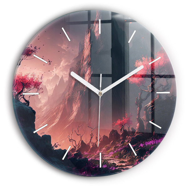 Reloj de cristal redondo Bosque mágico y cordillera