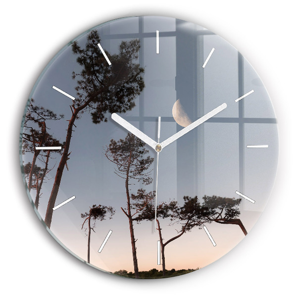 Reloj de cristal redondo Media luna y árboles