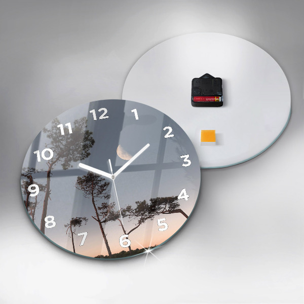 Reloj de cristal redondo Media luna y árboles